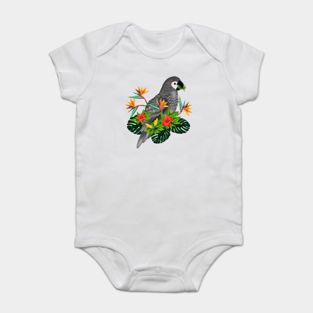 African Parrot, Tropical bird Floral Baby Bodysuit by logiamerch